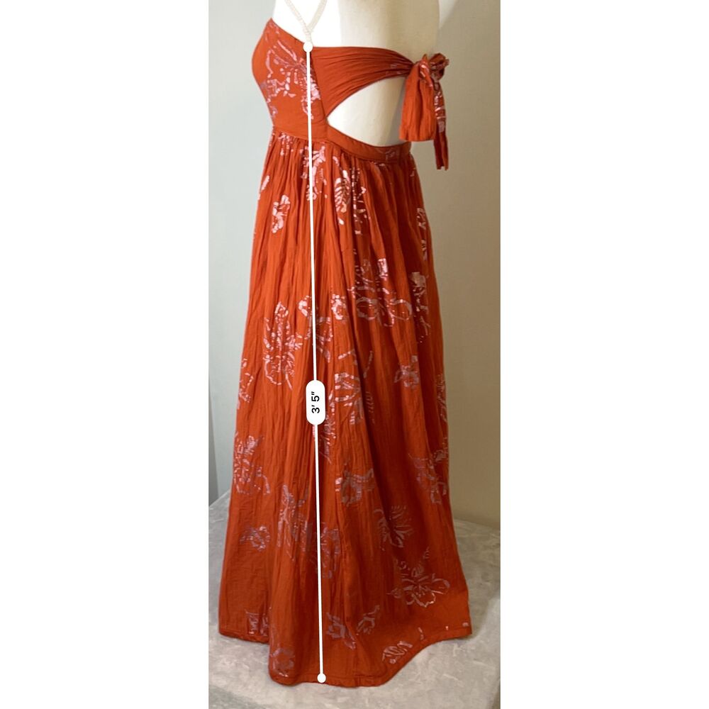 Free People Strapless Midi Dress XS Orange Florals - Picture 6 of 13